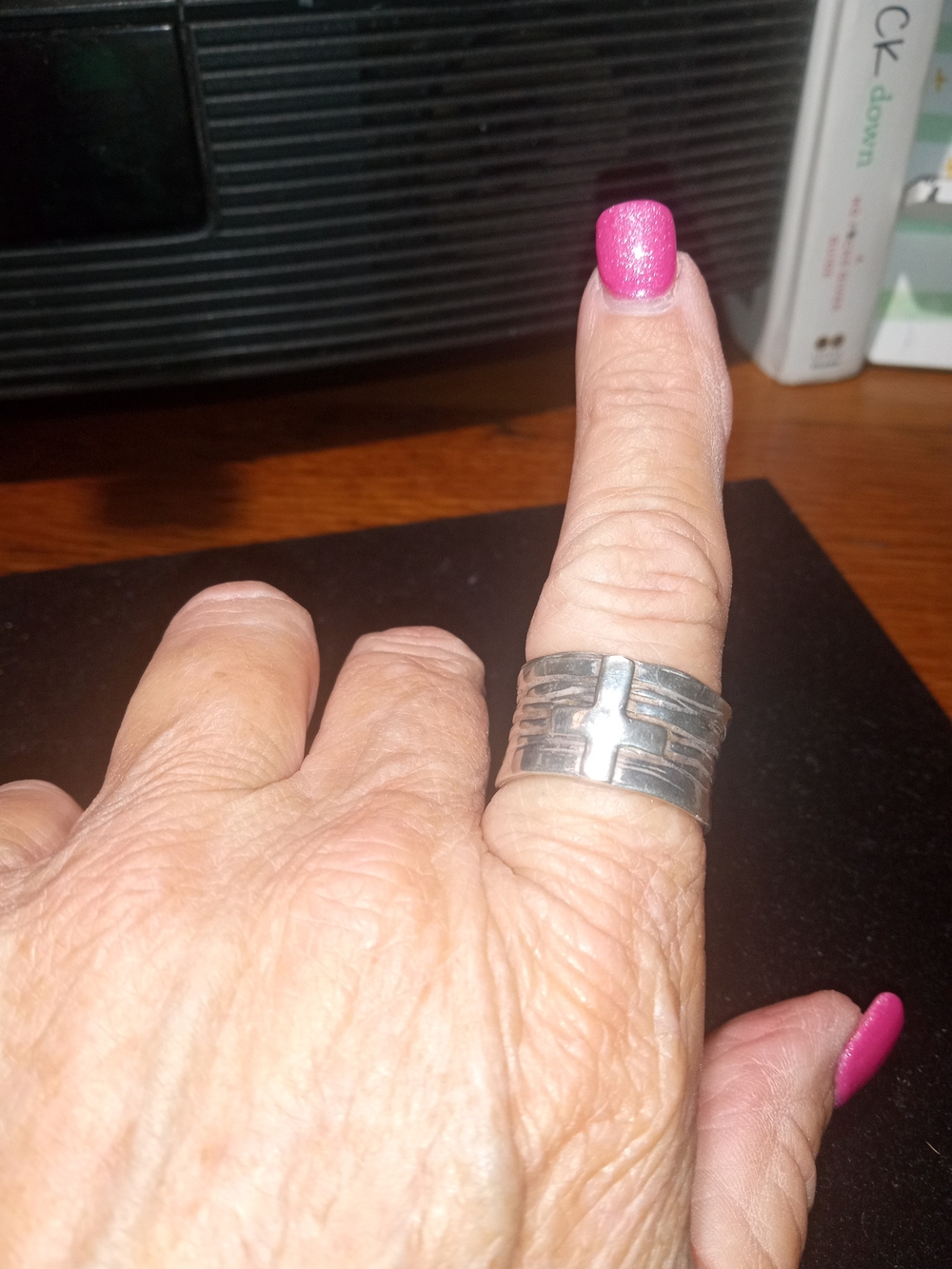 Opulenza Sterling Silver Cross-Accent Wide Band Ring